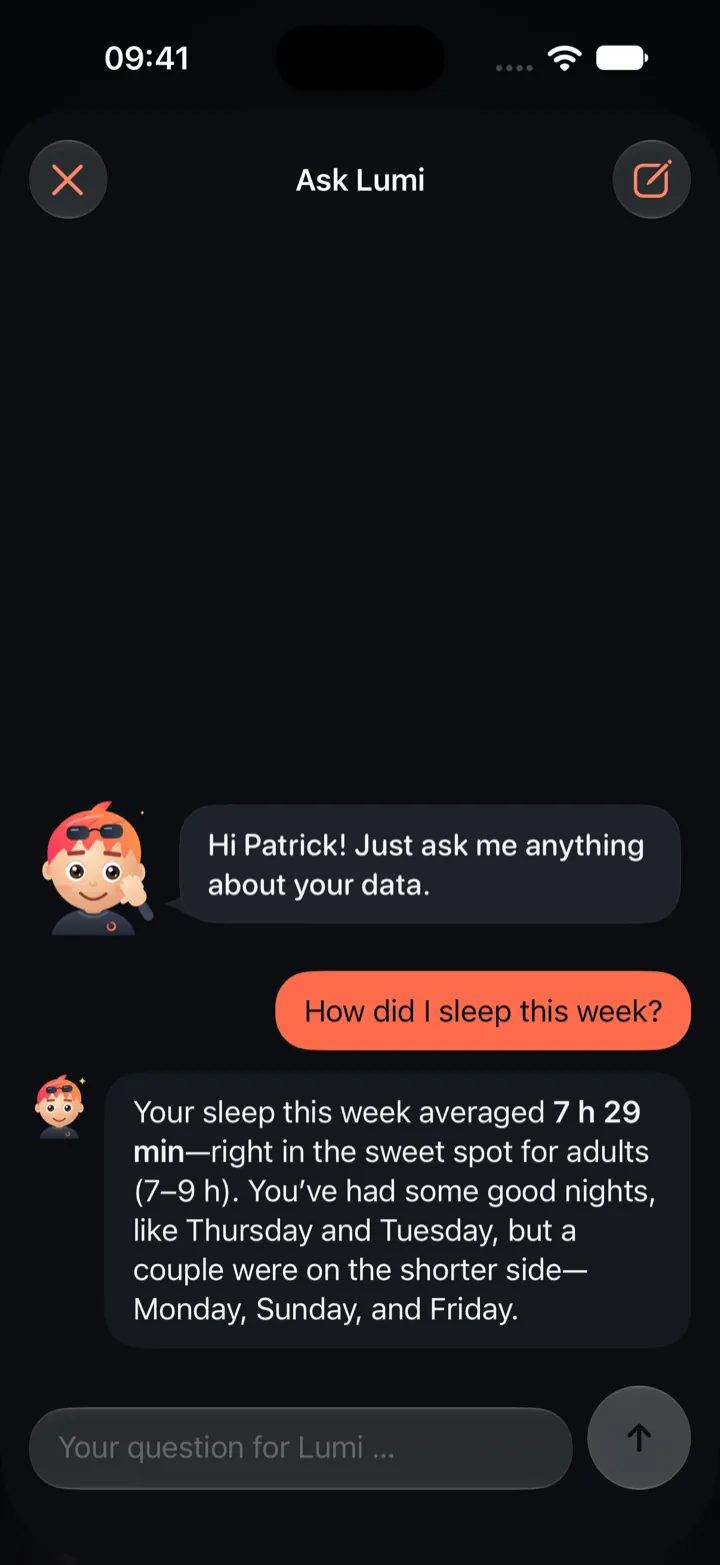 HealthLumio on iPhone: “Ask Lumi” answers a question about this week’s sleep